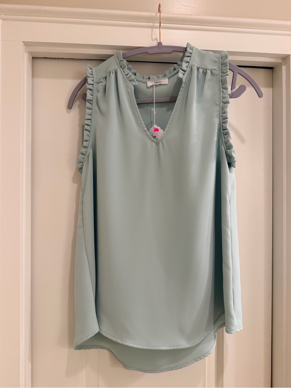 Spin Sleeveless Ruffle-Trim V-Neck Top in Mint Green